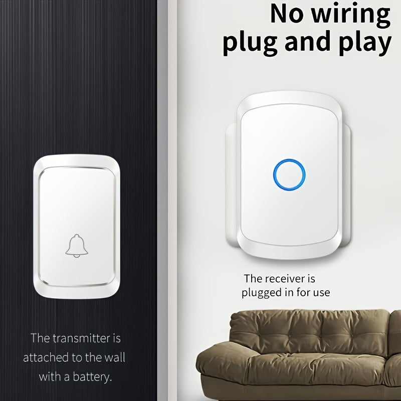 1pc Smart Wireless Doorbell with 304.8meter Range, 60 Chimes, 5 Volume Levels, 110dB Silent Mode, LED Indicator, Non-Rechargeable Battery, Plug-and-Play, European Plug