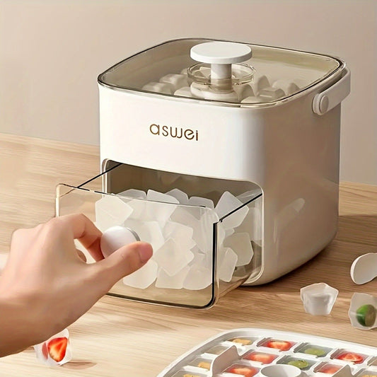 1pc 48-grid Ice Cube Maker with Easy-Press Lid - Large Capacity, Double-Layer Design, Food-Grade Plastic Storage Tray, Freezer-Friendly