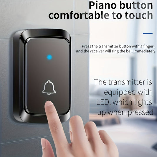 1pc Smart Wireless Doorbell with 304.8meter Range, 60 Chimes, 5 Volume Levels, 110dB Silent Mode, LED Indicator, Non-Rechargeable Battery, Plug-and-Play, European Plug